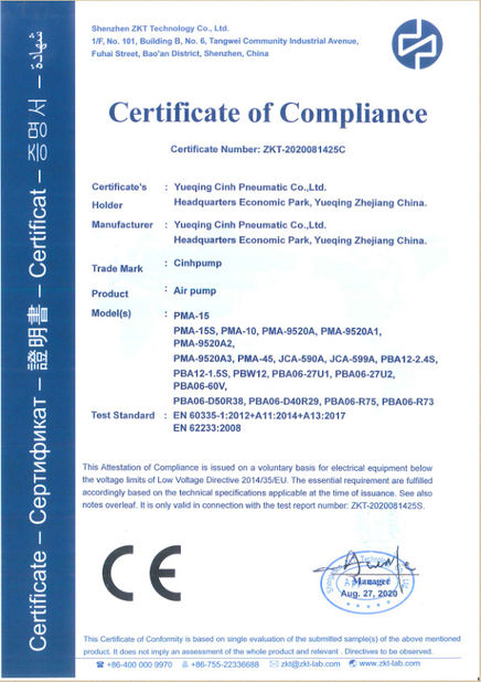 China Cinh group co.,limited Certificaciones